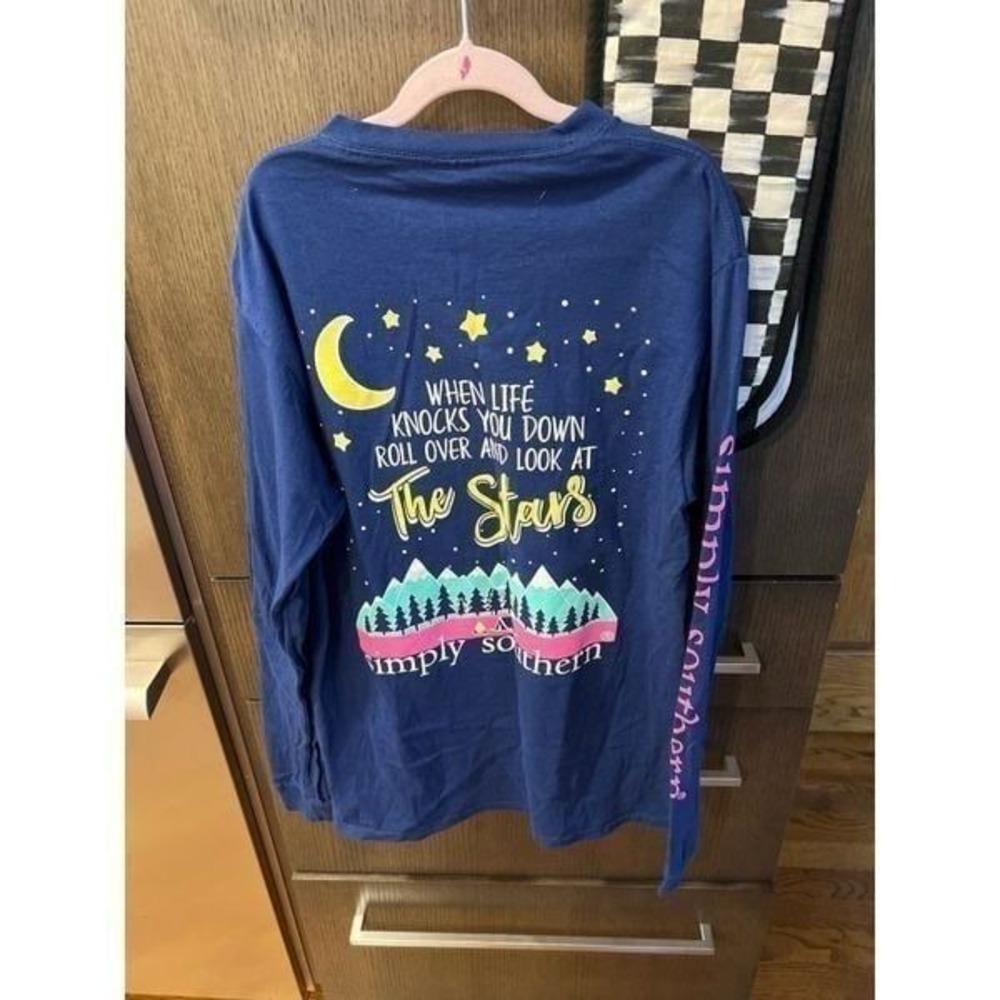 SIMPLY SOUTHERN Navy Blue Look At The Stars Long Sleeve Tee—SZ. Small new